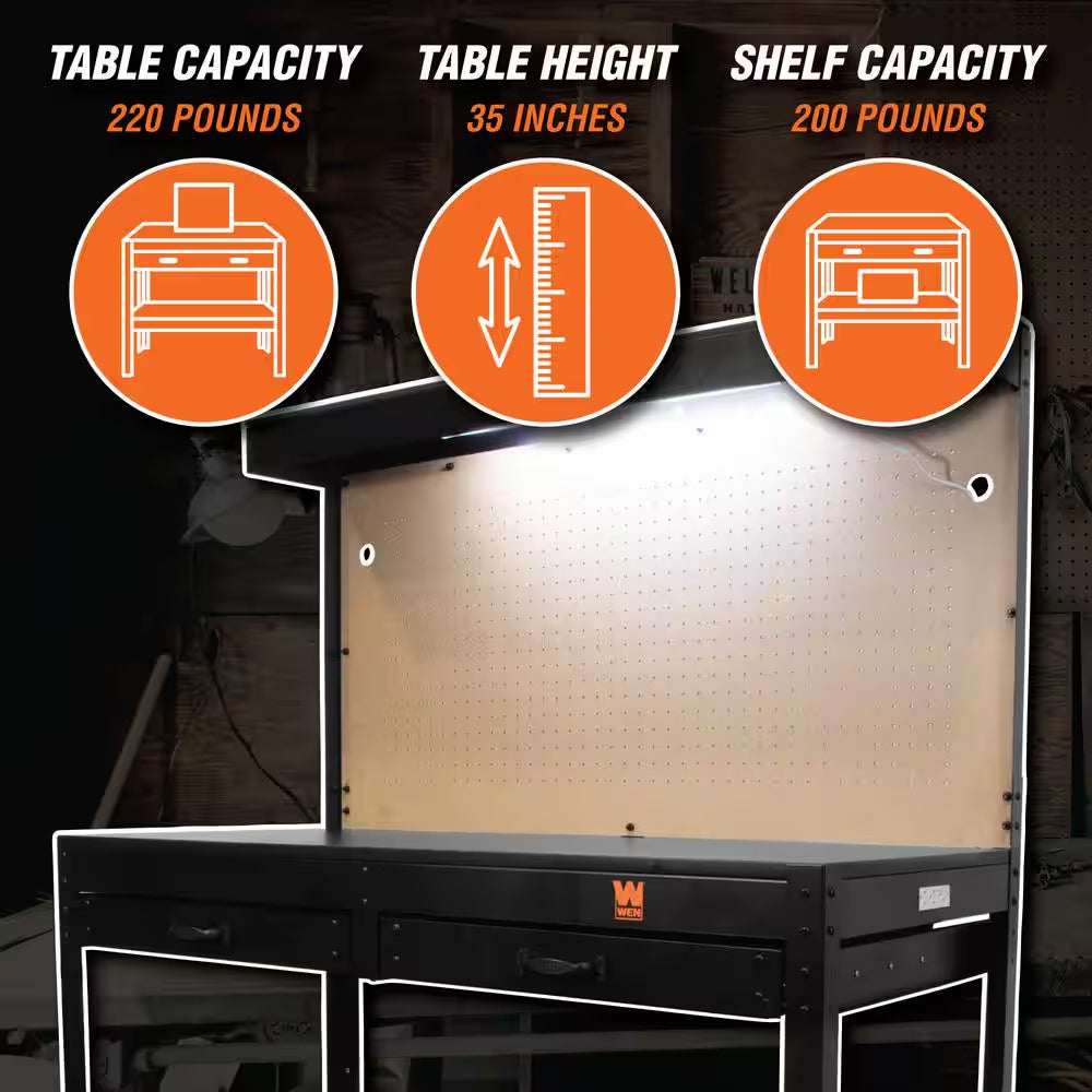 48 In. W X 25 In. D 2-Drawer Workbench with Power Outlets and Light