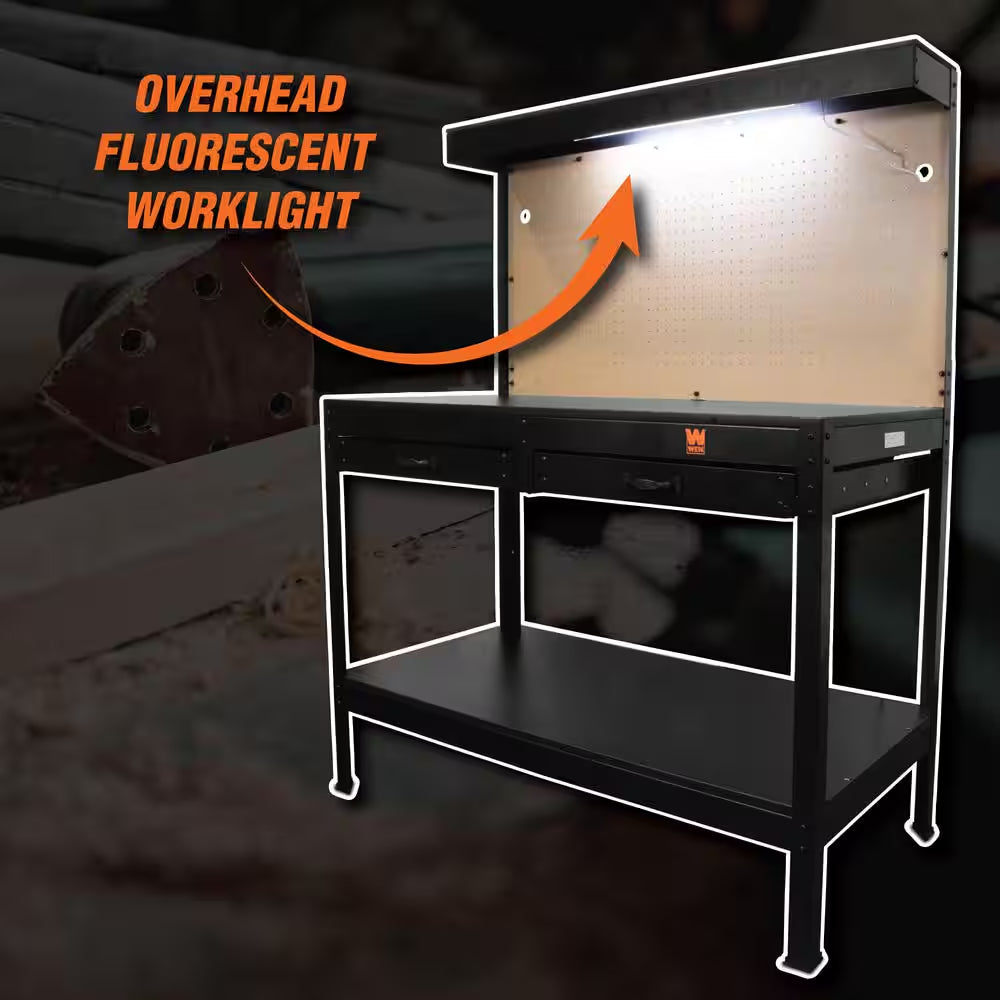 48 In. W X 25 In. D 2-Drawer Workbench with Power Outlets and Light
