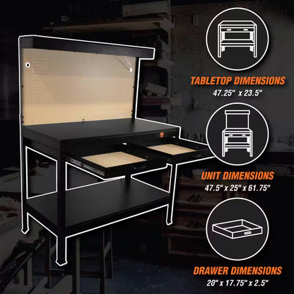48 In. W X 25 In. D 2-Drawer Workbench with Power Outlets and Light